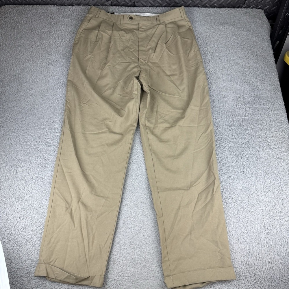 Polo University Ralph Lauren Pants Mens 36x32 Brown Straight Pleated Cuffed Wool
